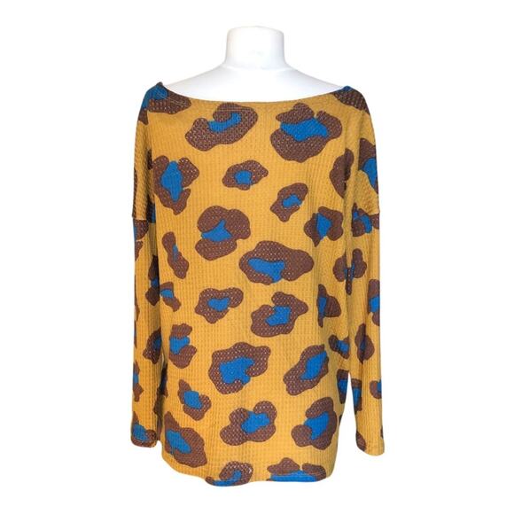 Bibi NWOT Pumpkin Blue Nutmeg Cheetah Long Sleeve Scoop Neck Top Small - Picture 8 of 14